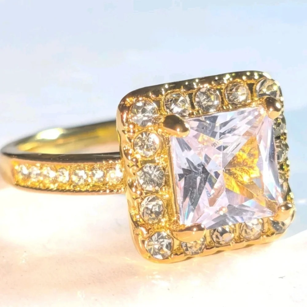 Women's 5 Ct Princess Cut Lab-Created Diamond Halo Trio Wedding Ring Set Sz 9